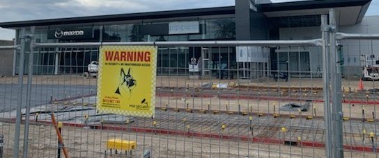 MSE Security k9 warning sign at a Brisbane development site.