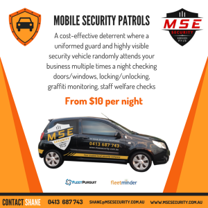Mobile Security Patrols from $10 per night.